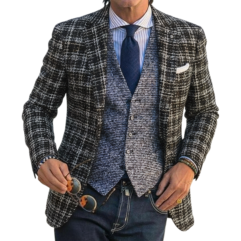 Men's Vintage Business Tweed Two-Button Blazer MTA2109J1U