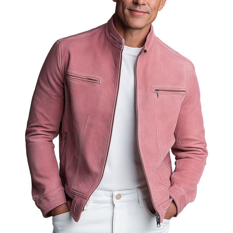 Men's Solid Faux Suede Vintage Baseball Jacket MTA2787H0P