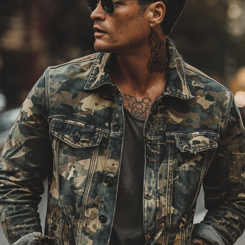 Men's Vintage Camouflage Print Lapel Jacket MTA0530H4X