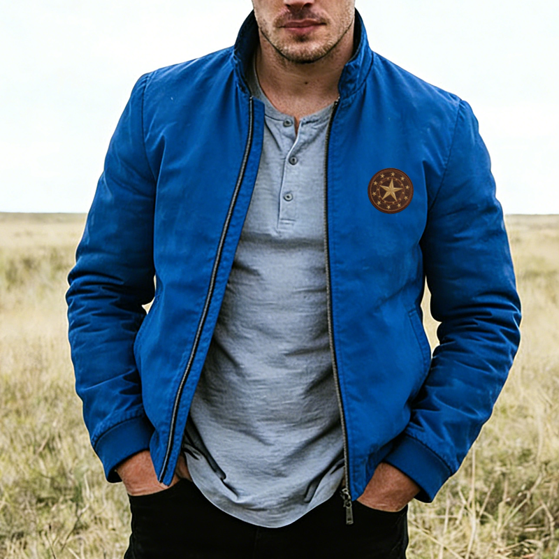 Men's Retro Casual Star Embroidered Stand Collar Zipper Jacket MTA1210L7TO