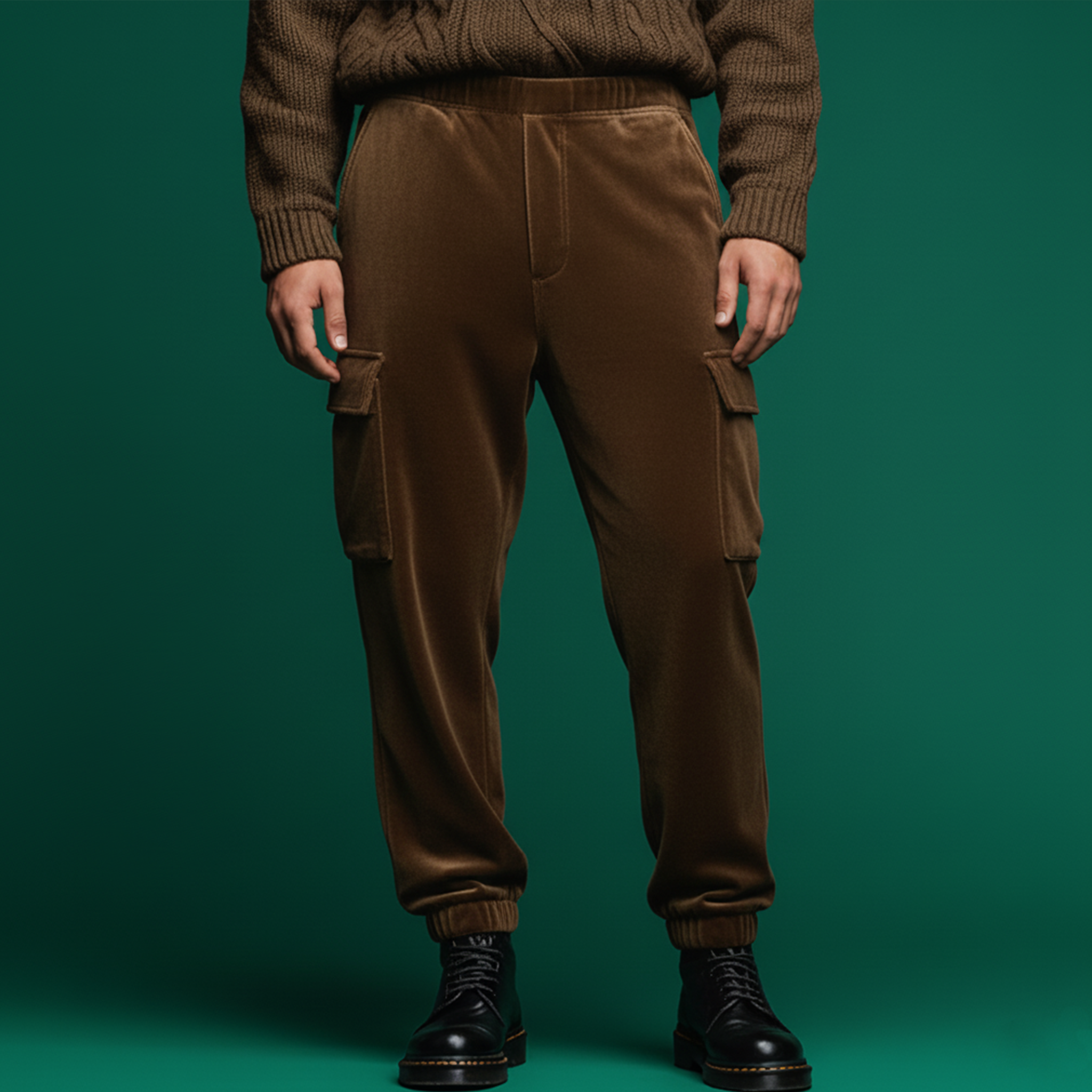 Men's Casual Faux Velvet Multi-pocket Elastic Waist Pants MTA1049K4K