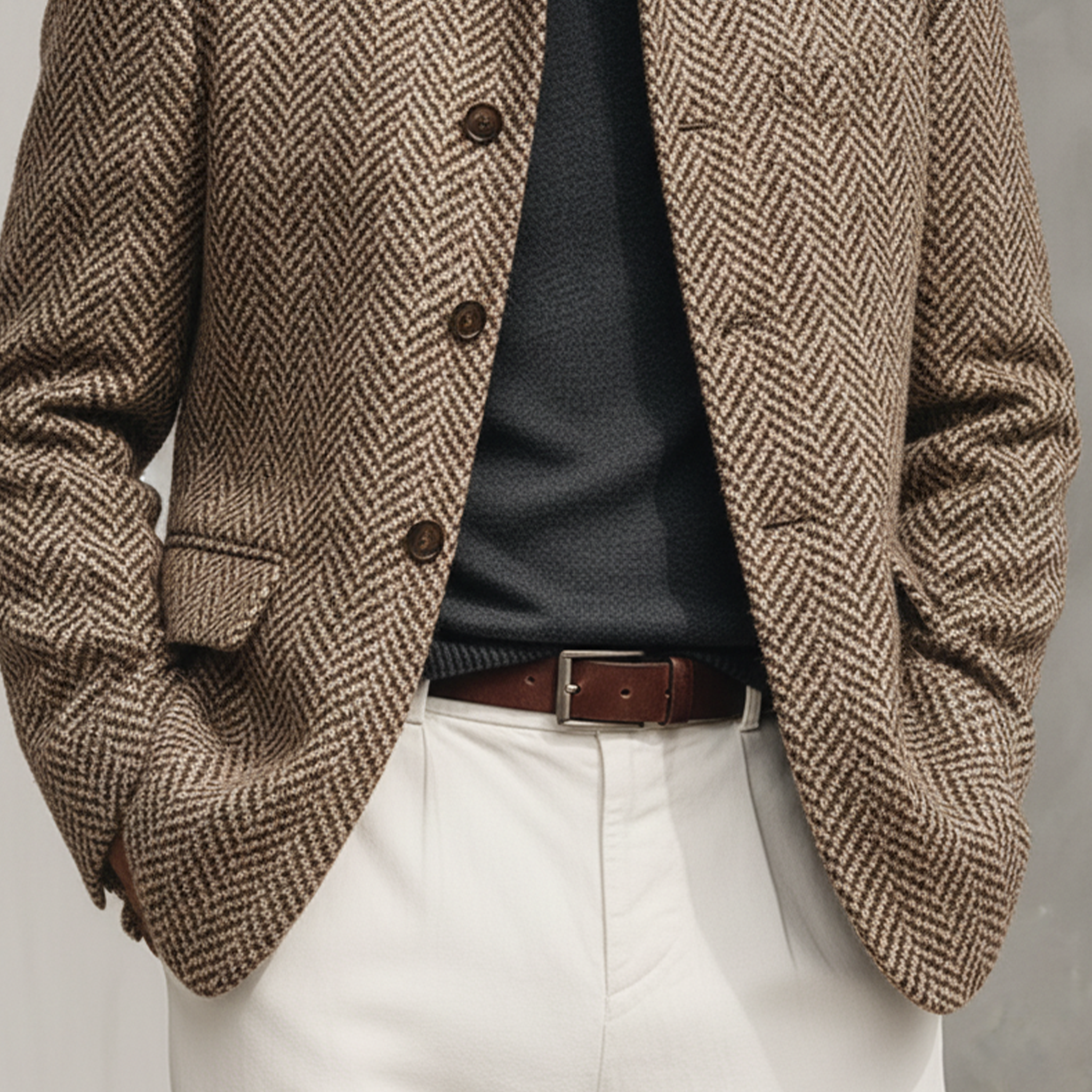 Men's Classic Casual Stand-up Collar Faux Herringbone Wool Jacket MTA0577K7K