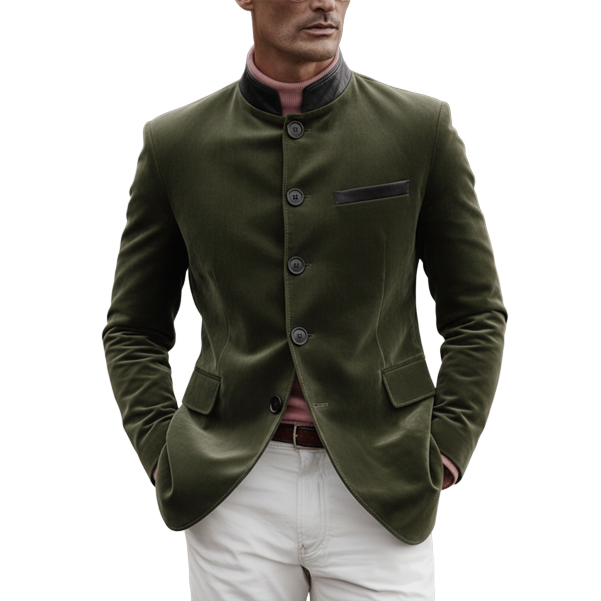 Men's Classic Retro Western Stand Collar PU Leather Slim Fit Faux Suede Jacket MTA2388J3K
