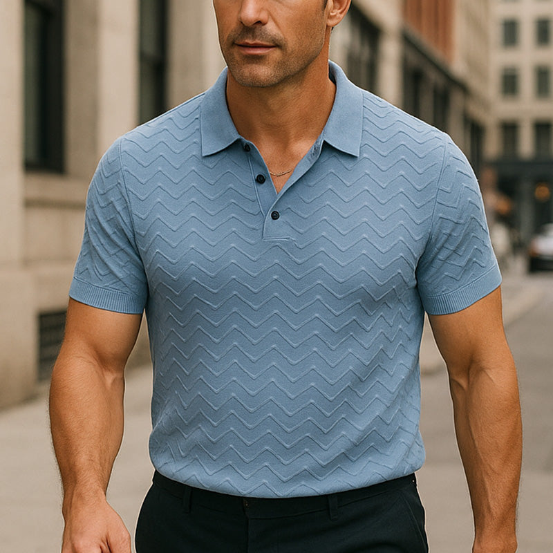 Men's Summer Fashion Textured Knitted Short-sleeved Polo Shirt MTA2858E7P