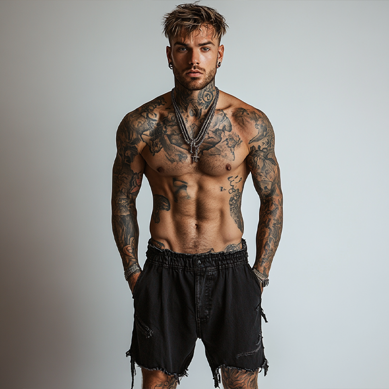 Men's Solid Color Ripped Denim Shorts MTA2681F0X