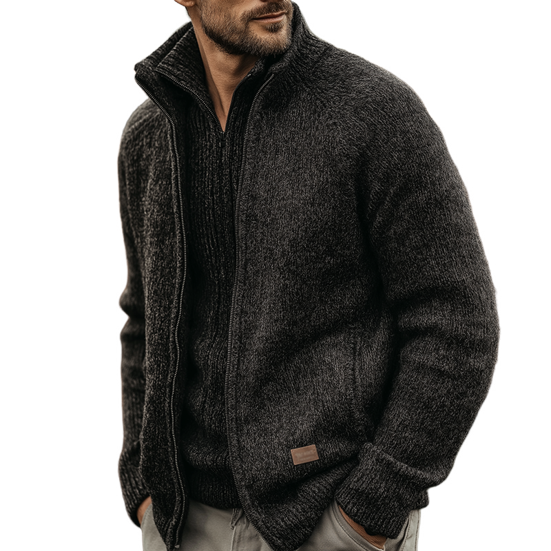 Men's Vintage Casual Ranch Knit Stand Collar Zipper Cardigan Jacket MTA1371J7TO