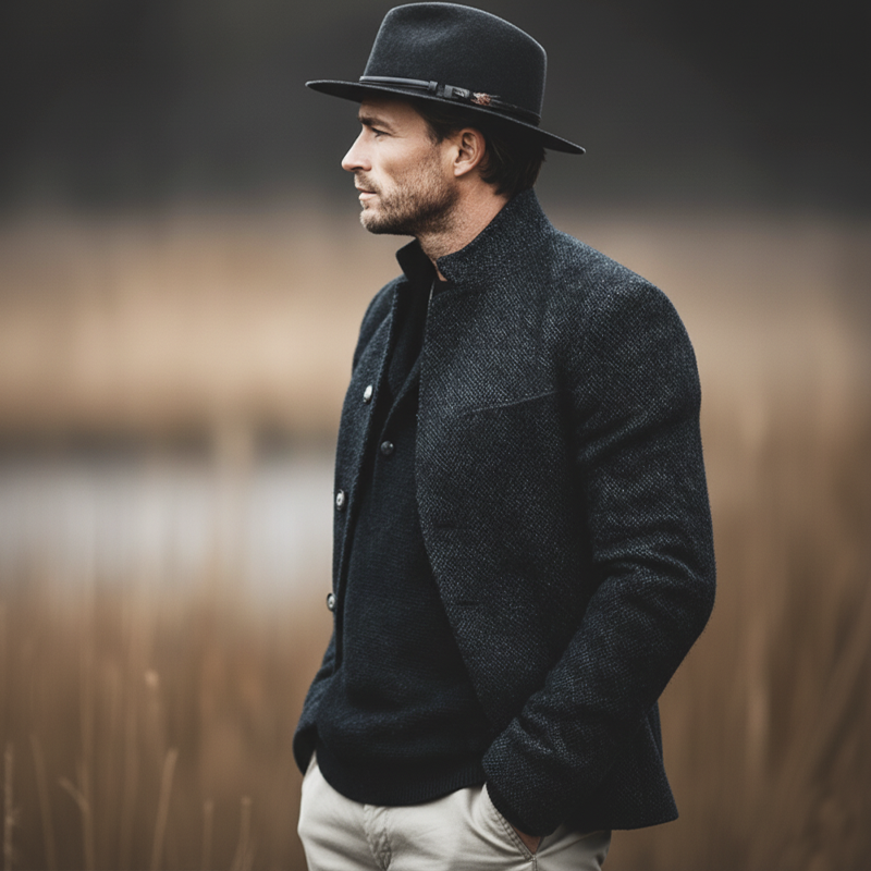 Men's Classic Business Stand Collar Faux Wool Jacket MTA1882L5U