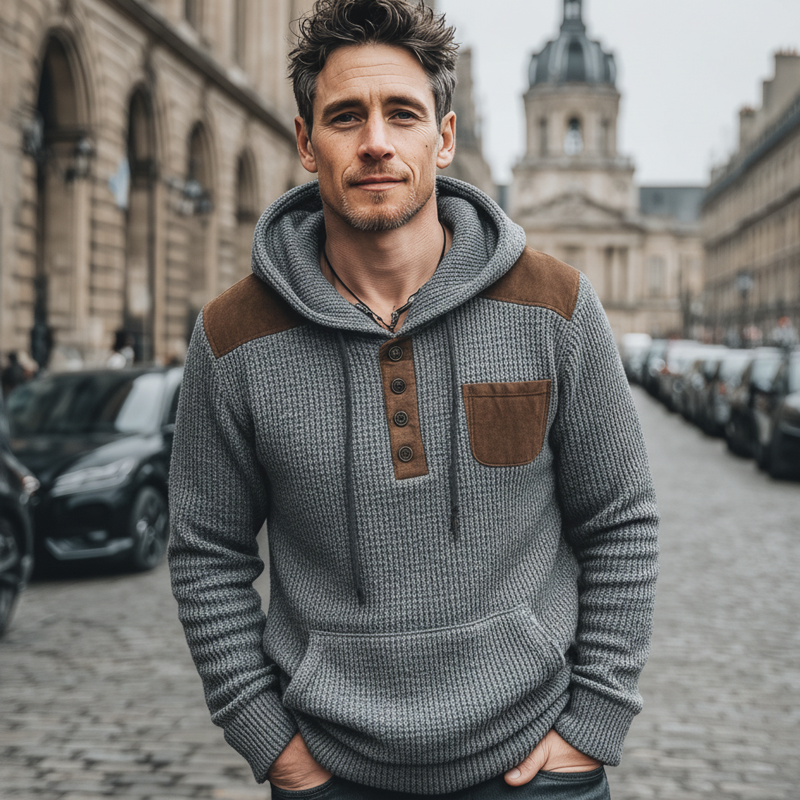 Men's Classic Stretch Colorblock Knit Casual Hoodie MTA2001J1U
