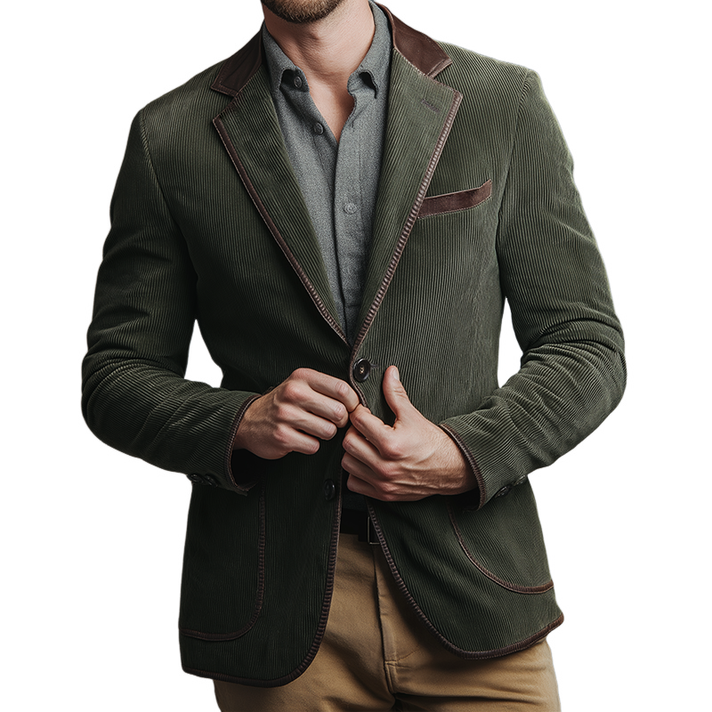 Men's Vintage Casual Corduroy Leather Blazer MTA2511H7TO