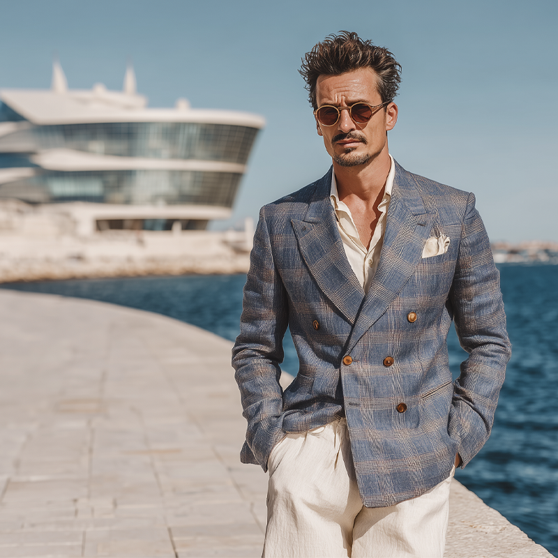 Men's Check Print Double Breasted Blazer MTA1735G0X