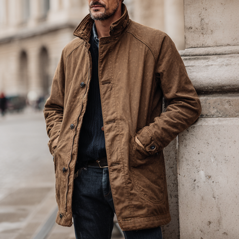 Men's Vintage Distressed Cotton Lapel Single-breasted Loose Trench Coat MTA1310H6X