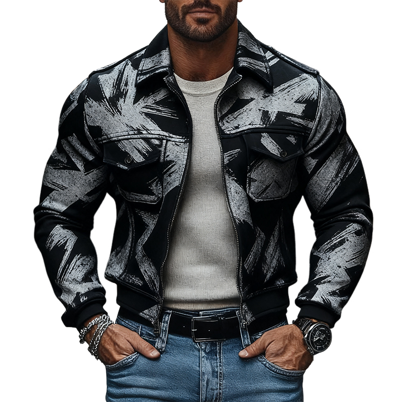 Men's Lapel Multi-pocket Printed Jacket MTA2239J0X