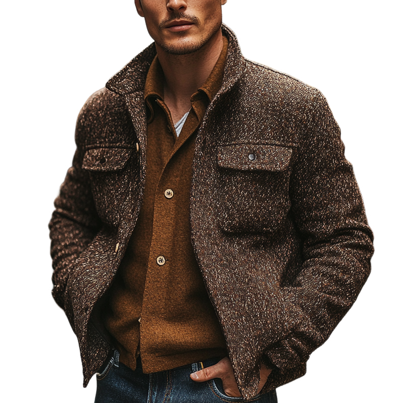 Men's Blended Heathered Lapel Tweed Jacket MTA2256I9X