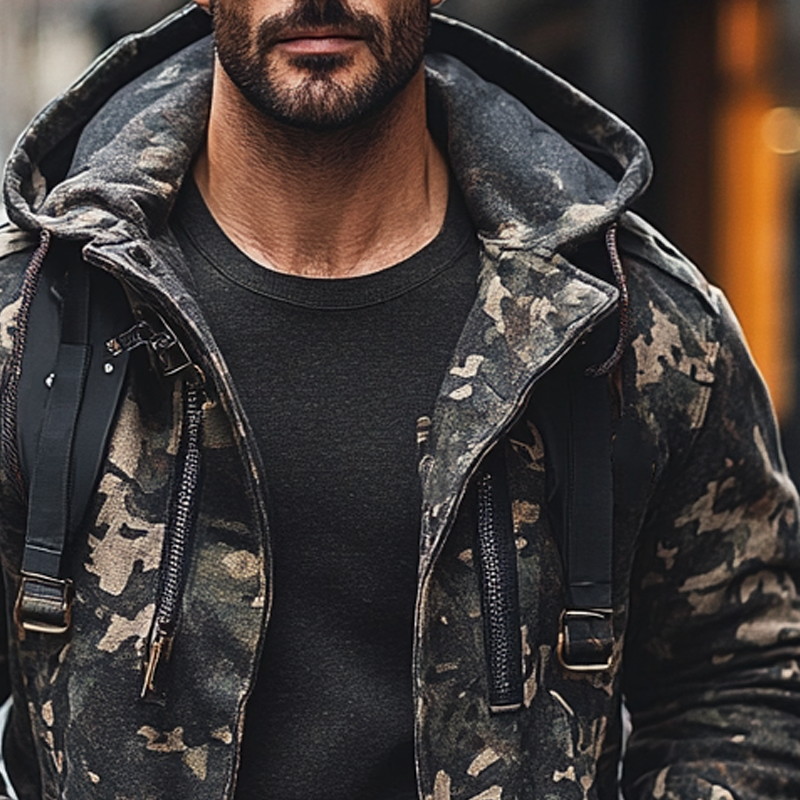 Men's Vintage Camouflage Print Hooded Coat MTA1833H7X