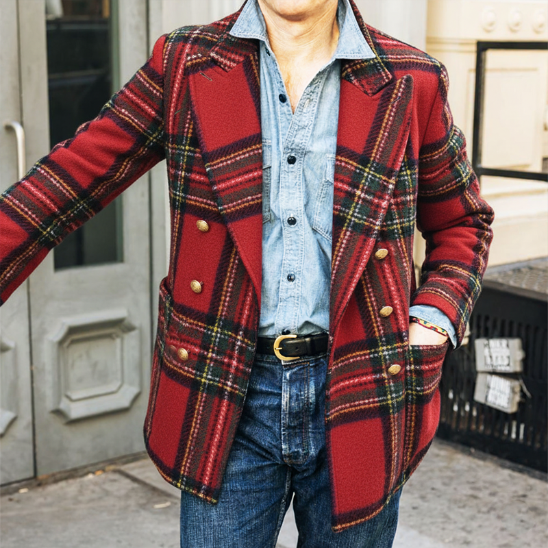 Men's Autumn And Winter Classic Plaid Double-breasted Short Coat MTA3079I4U