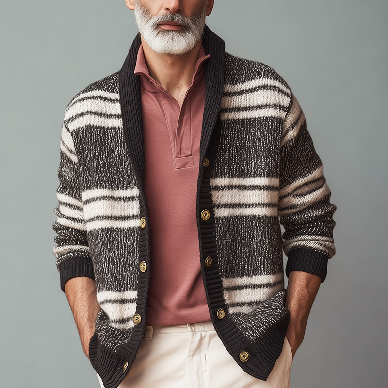 Men's Autumn Fashion Retro Striped Knitted Cardigan MTA0841H8P