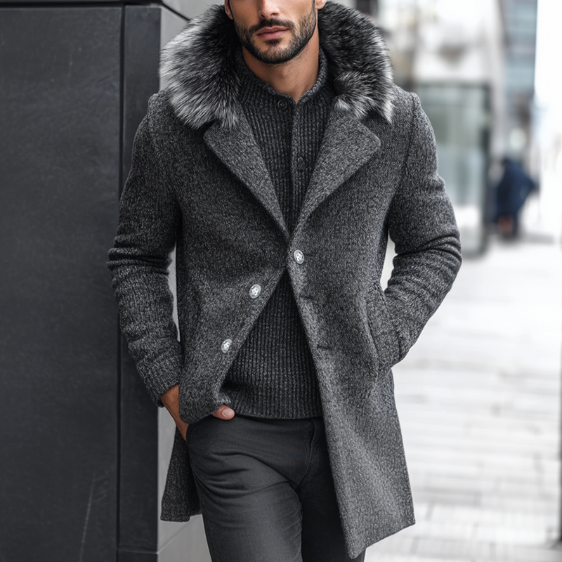 Men's Retro Casual Fur Collar Mid-Length Coat MTA2271I3TO