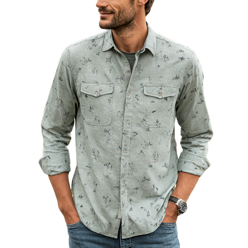 Men's Country Style Print Lapel Long Sleeve Shirt MTA0925I9Z