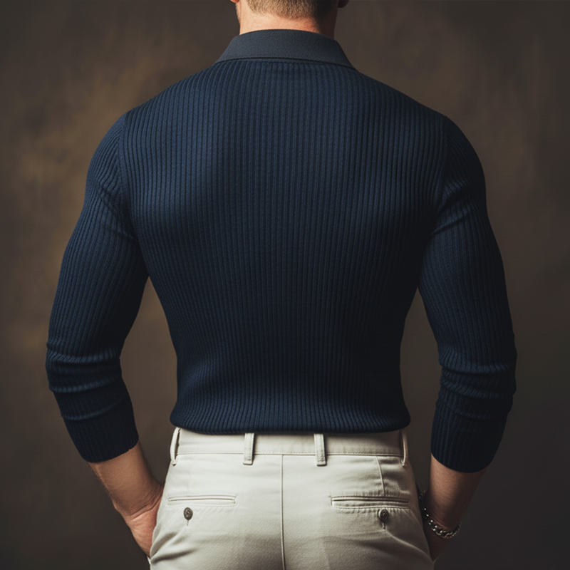 Men's Basic Slim Fit Stretch Knit Long-sleeved Polo Shirt MTA2963J8U