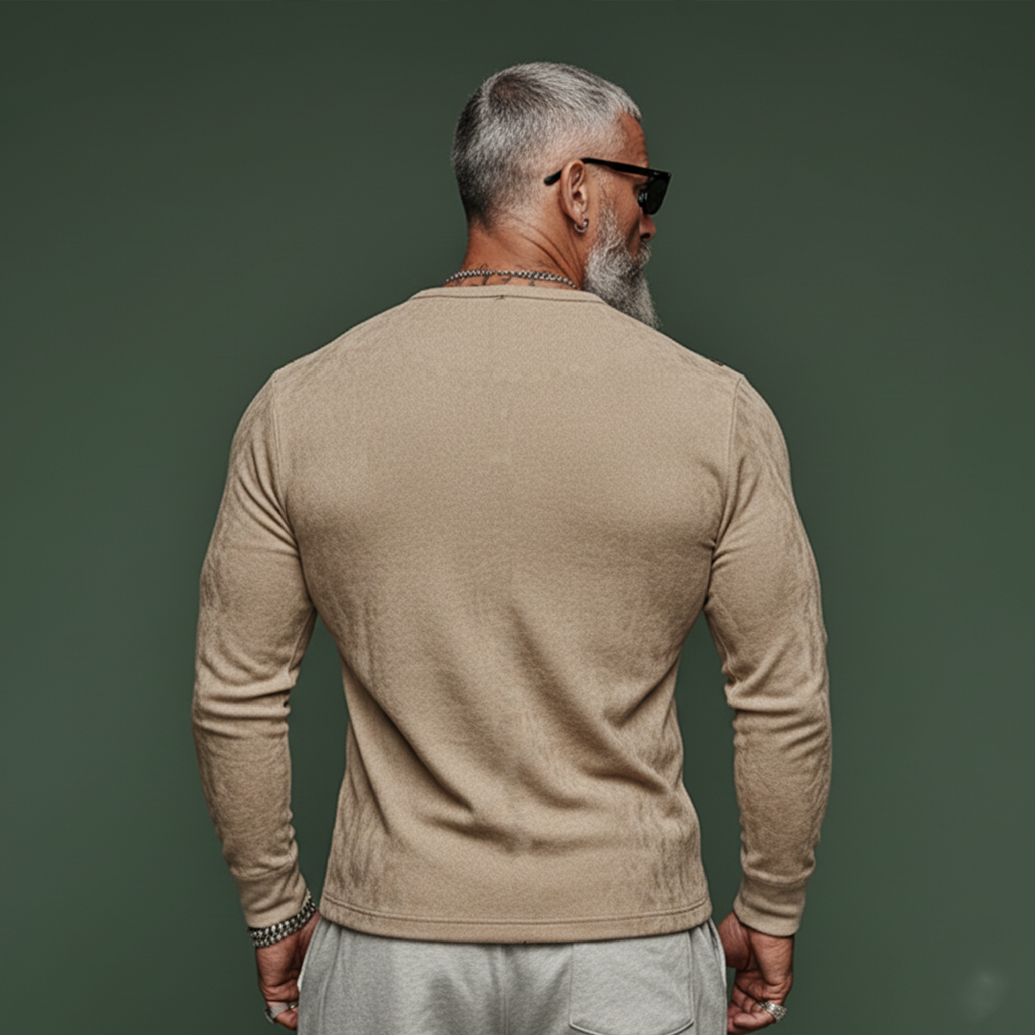 Men's Casual Western Rugged Style Henley Collar Embroidered Faux Suede Long-Sleeve T-Shirt MTA2770K2K