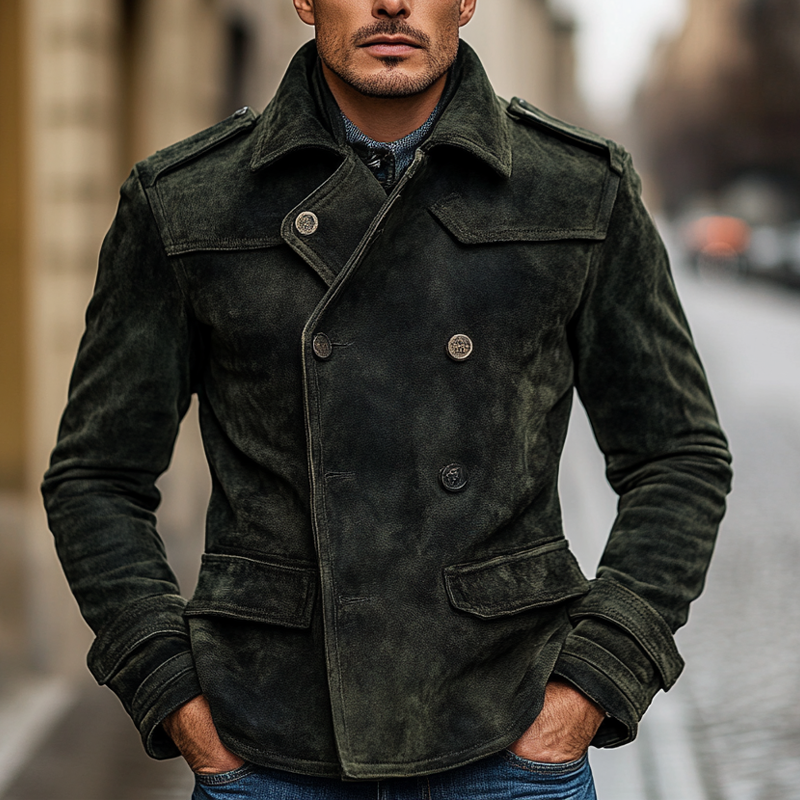 Men's Vintage Faux Suede Lapel Double Breasted Jacket MTA1367I6X