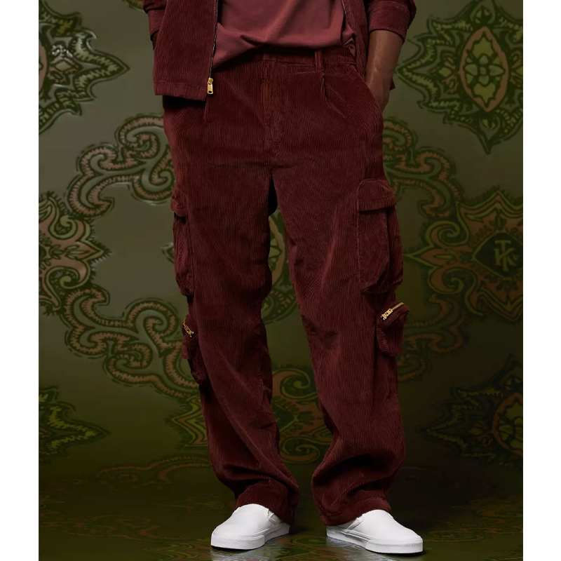 Men's Classic Burgundy Corduroy Straight-leg Trousers MTA1168K6U