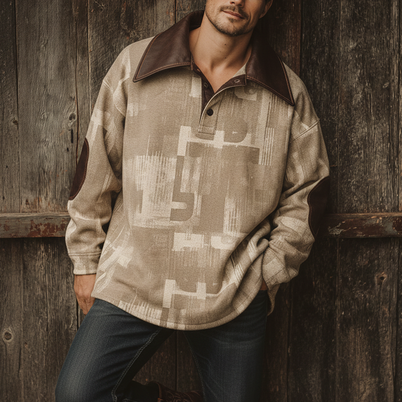 Men's Winter Fashion Polyester Blend PU Patch Warm Stand-collar Sweatshirt MTA2678I8P