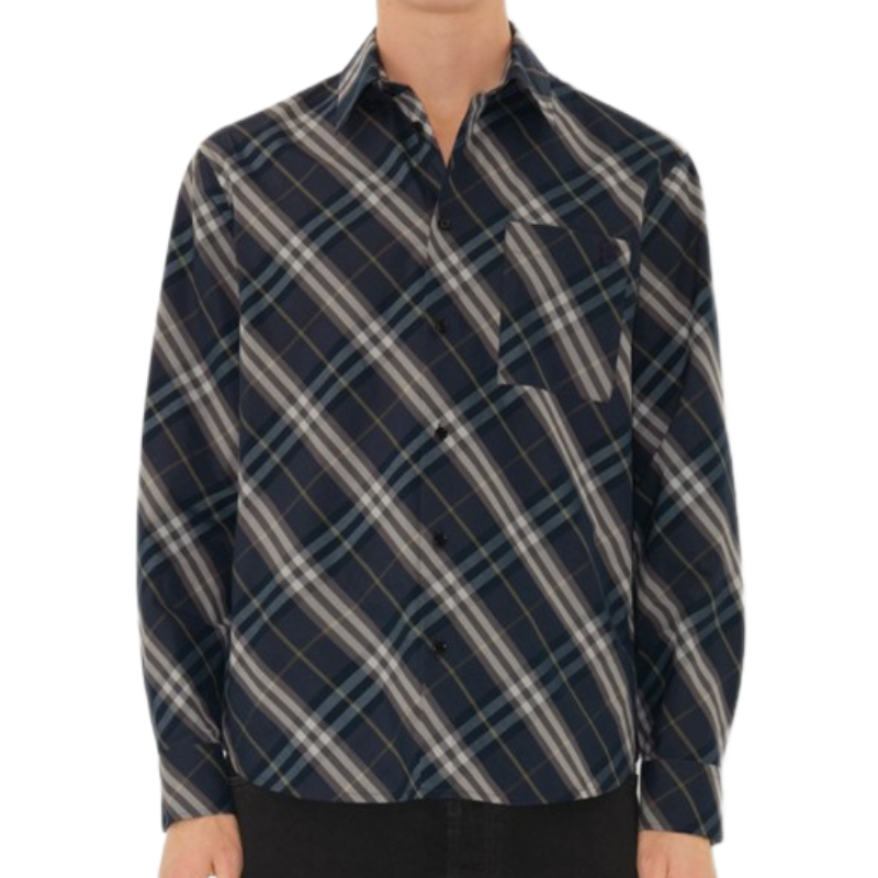 Men's Casual Classic Check Lapel Long Sleeve Shirt 33903246F