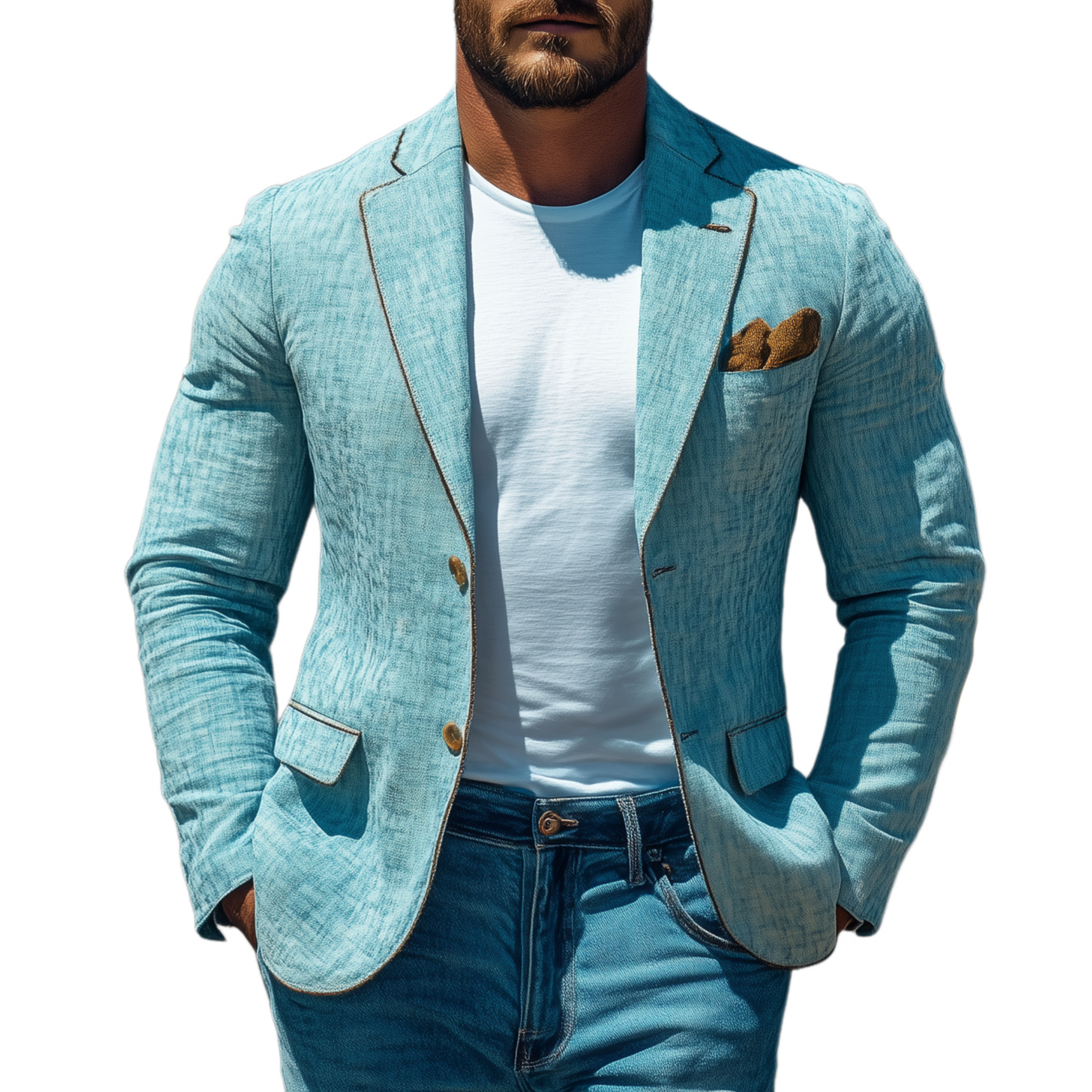 Men's Classic Casual Cotton And Linen Blend Collar Hem Single-breasted Slim-fit Blazer MTA1972G4K
