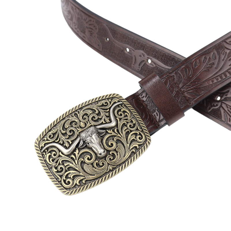 Men's Vintage Engraved Western Cowboy Leather Belt 66925597M