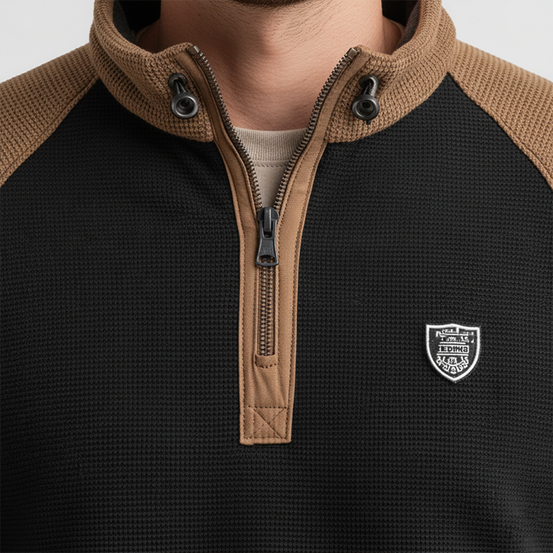 Men's Winter Retro Color Block Waffle Texture Half-Zip High Neck Sweatshirt MTA2726J6P