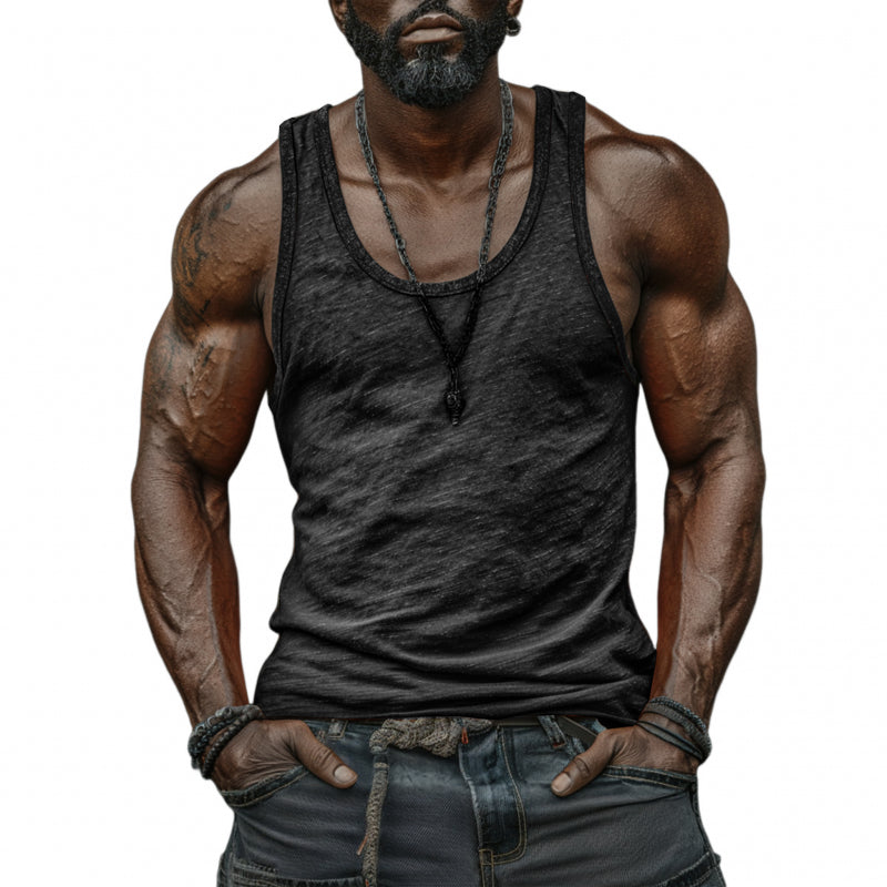 Men's Casual Breathable Skin-friendly Cotton U-neck Slim Fit Tank Top MTA0746G0M