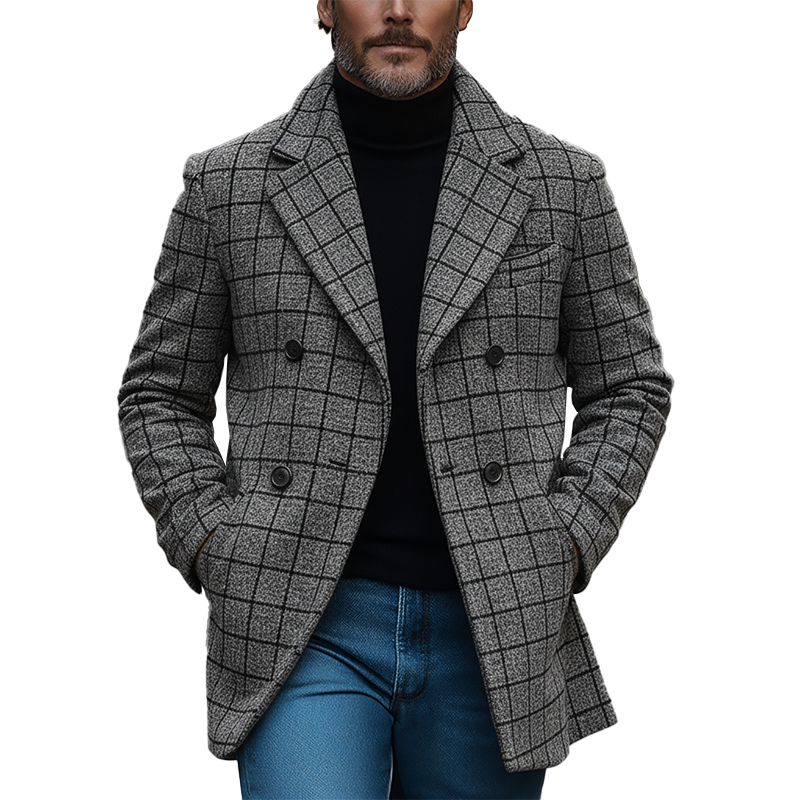 Men's Winter Retro Plaid Faux Wool Double-breasted Coat MTA1261K7P