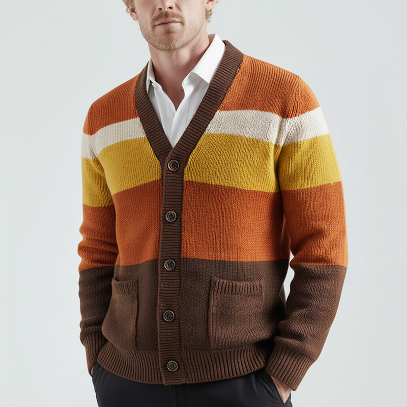 Men's Winter Fashion Contrast Striped Cotton Knitted Cardigan MTA2088J7P