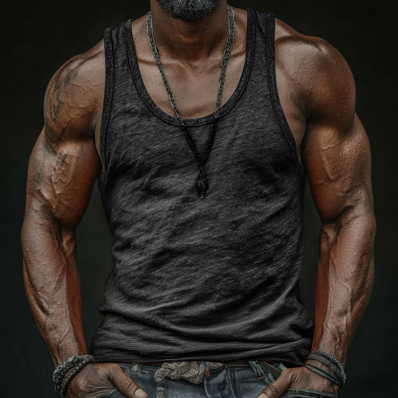 Men's Casual Breathable Skin-friendly Cotton U-neck Slim Fit Tank Top MTA0746G0M