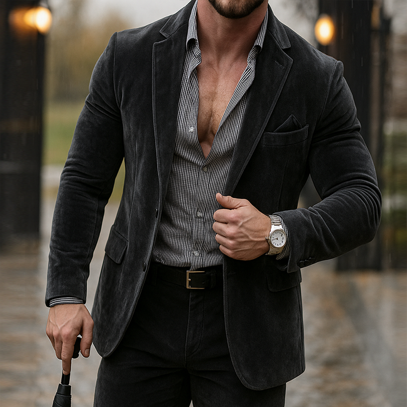 Men's Retro Casual Street Style Business Velvet Blazer MTA0588I9TO