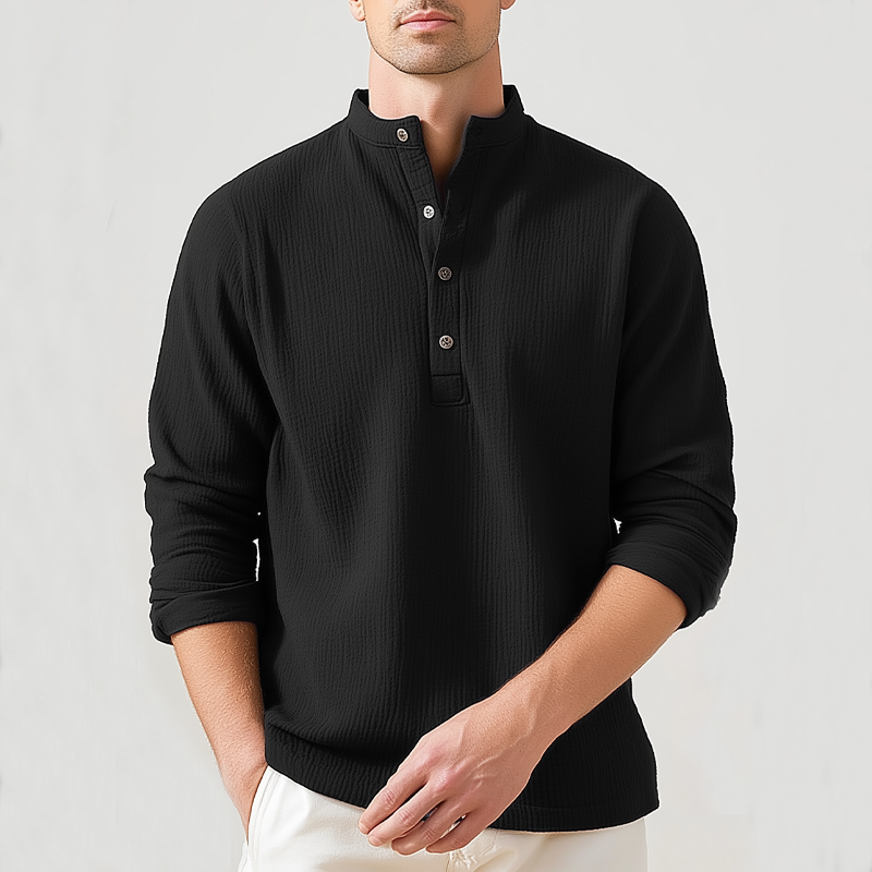 Men's Basic Henley Collar Textured Long Sleeve T-Shirt MTA0454H2U