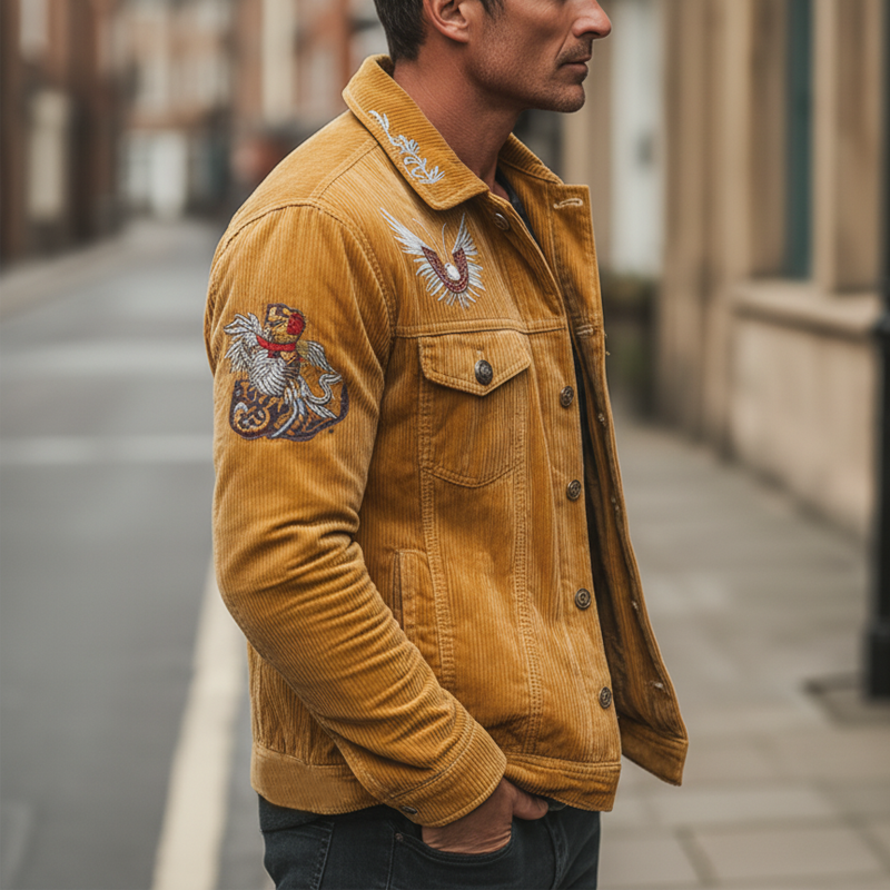 Men's Retro Exquisite Embroidered Corduroy Button Jacket MTA1043L1U