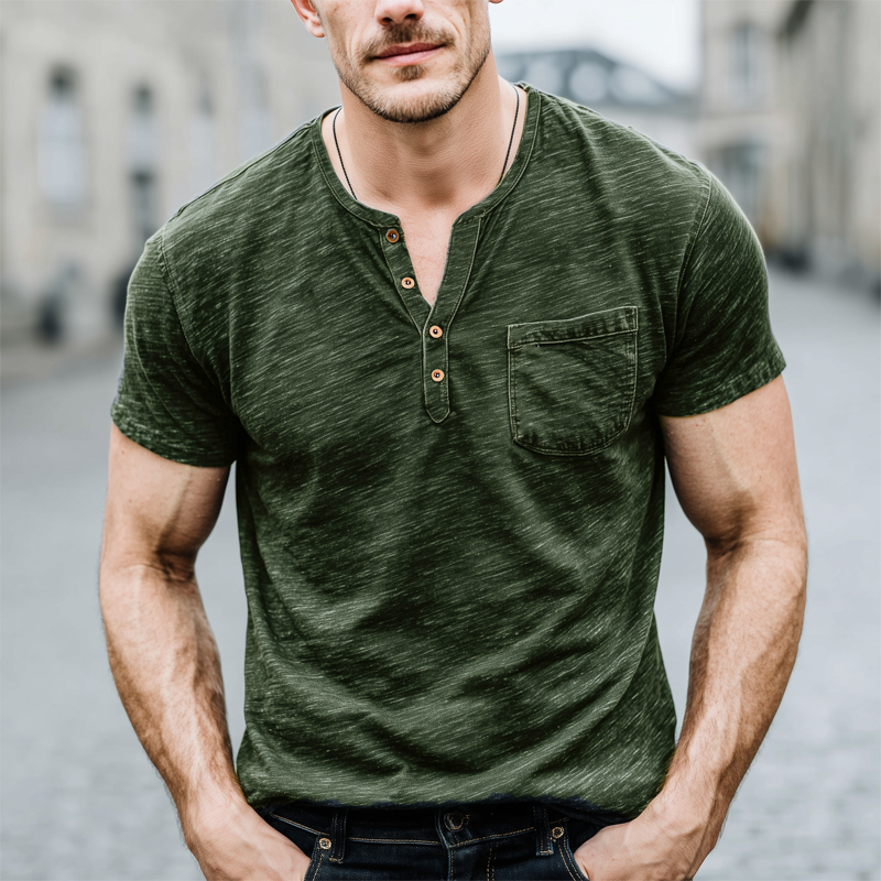 Men's Classic Henley Collar Cotton Short Sleeve T-Shirt MTA0835G8U