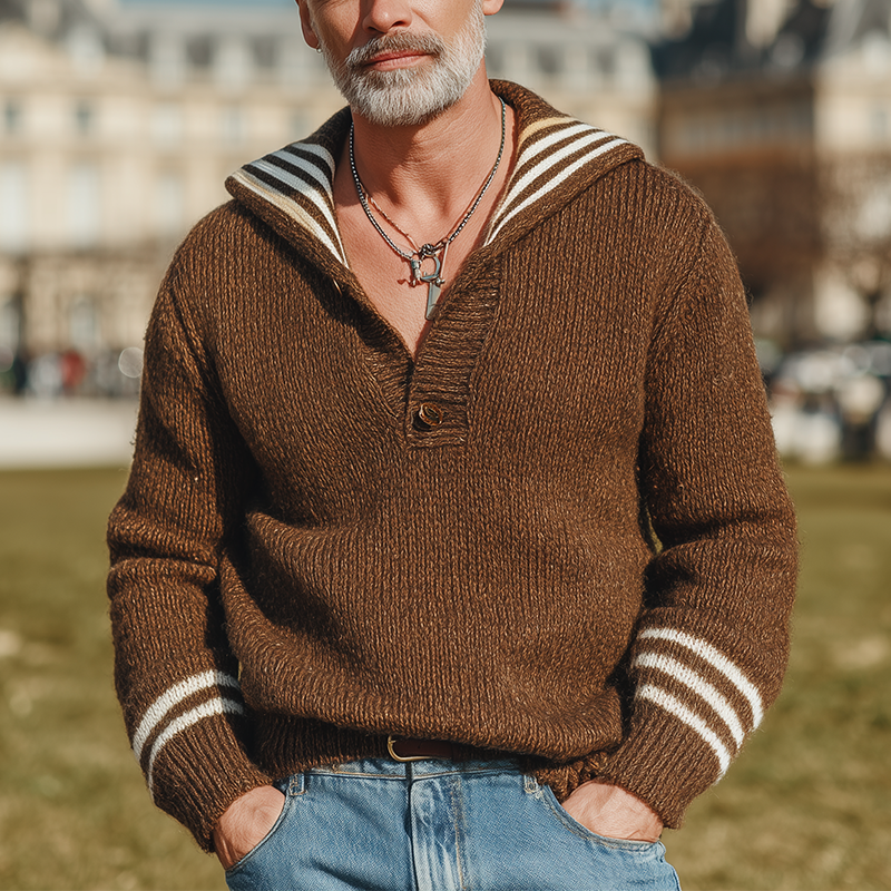Men's Winter Fashion Sailor Collar Cotton Knitted Sweater MTA1886I3P