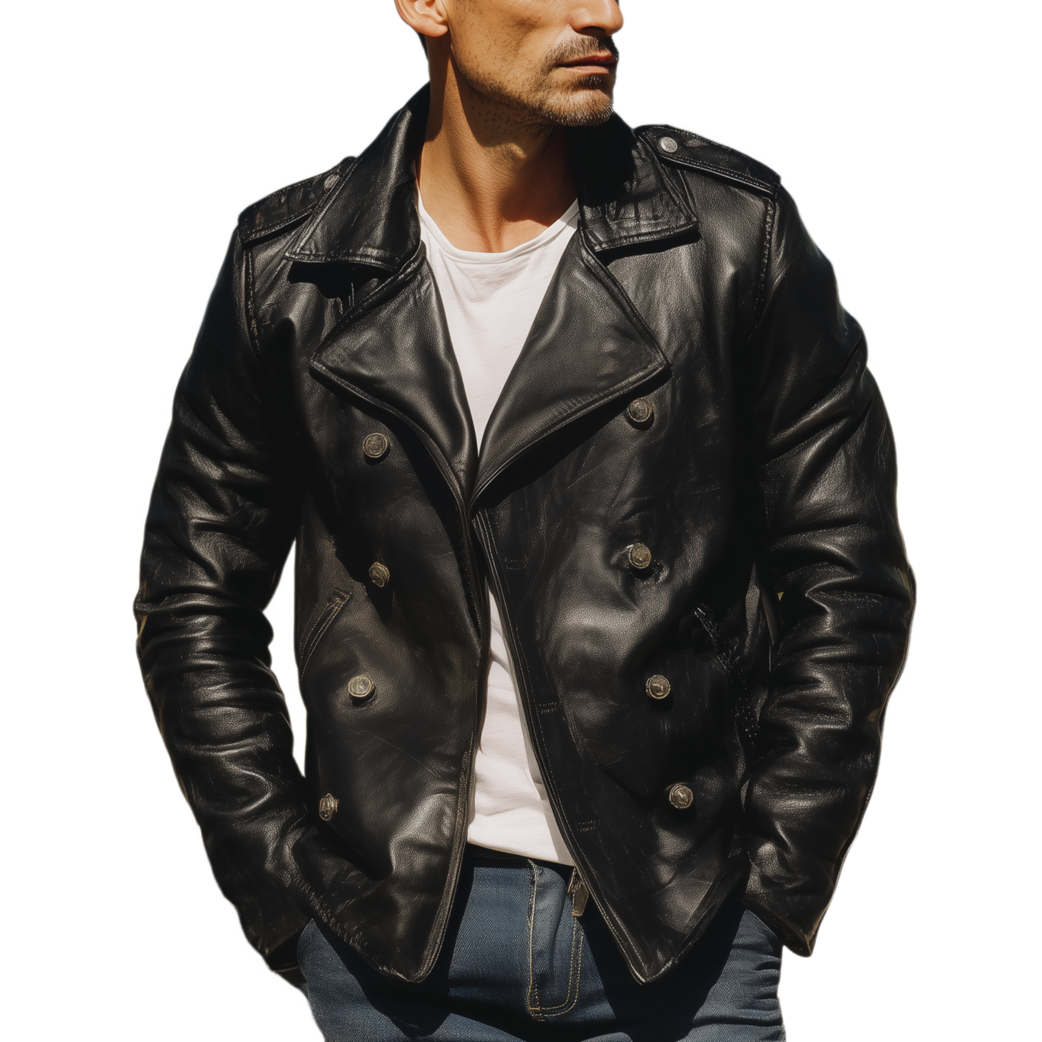 Men's Classic Western Retro Tough Style Lapel PU Leather Double-breasted Jacket MTA0522I3K
