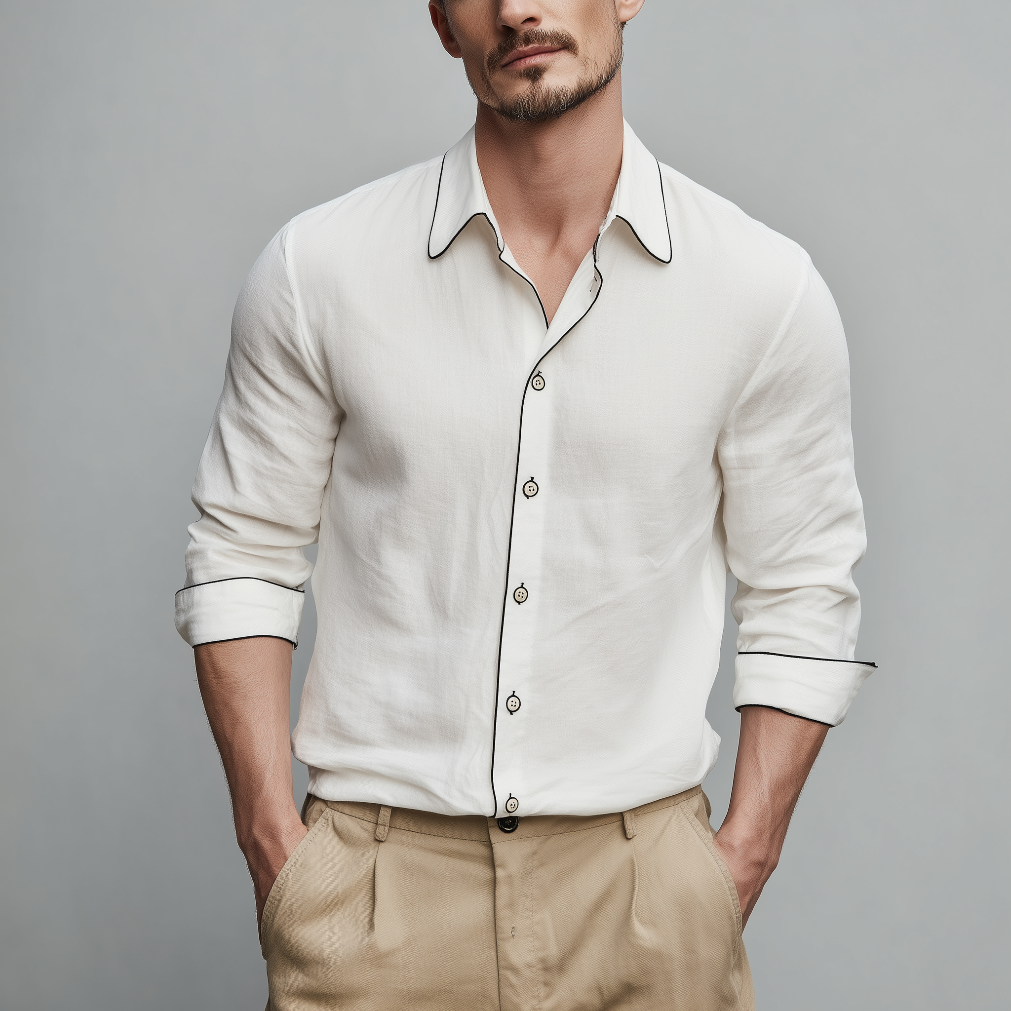 Men's Classic Casual Lapel Covered Cotton Blend Long Sleeve Shirt MTA3054G8K