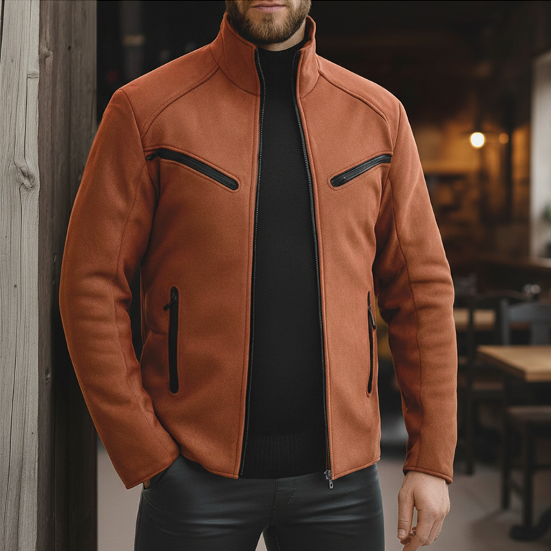 Men's Winter Fashion Faux Suede Stand Collar Zipper Jacket MTA2211J0P