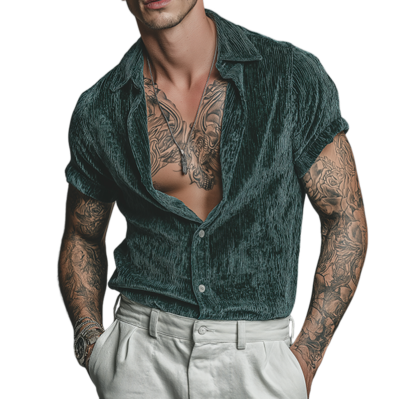 Men's Retro Casual Velvet Lapel Short Sleeve Shirt MTA0757G5TO
