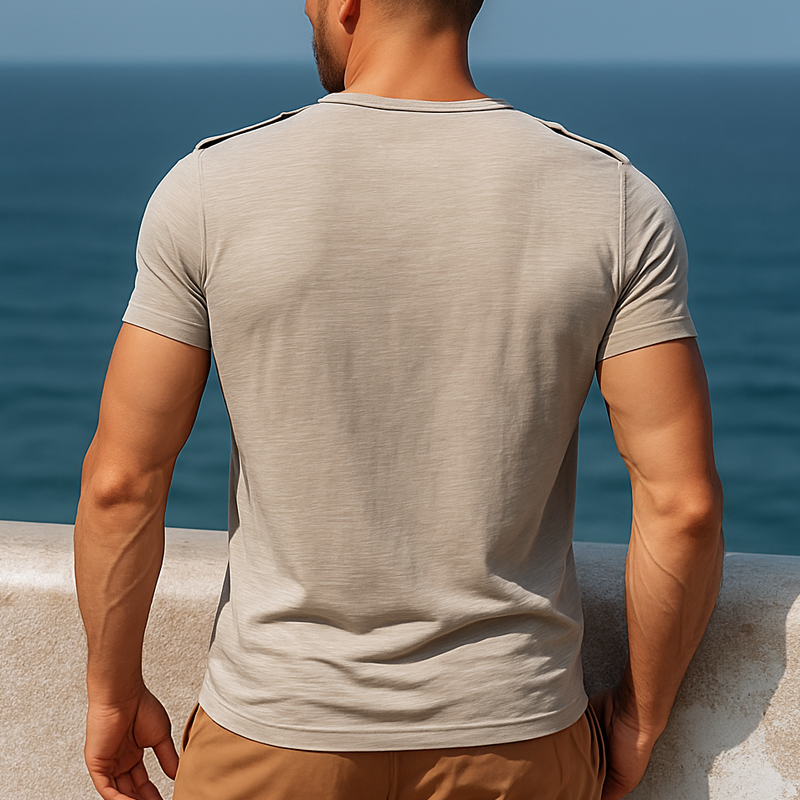 Men's Summer Classic Slub Cotton Crew Neck Badge T-Shirt MTA0397G5U
