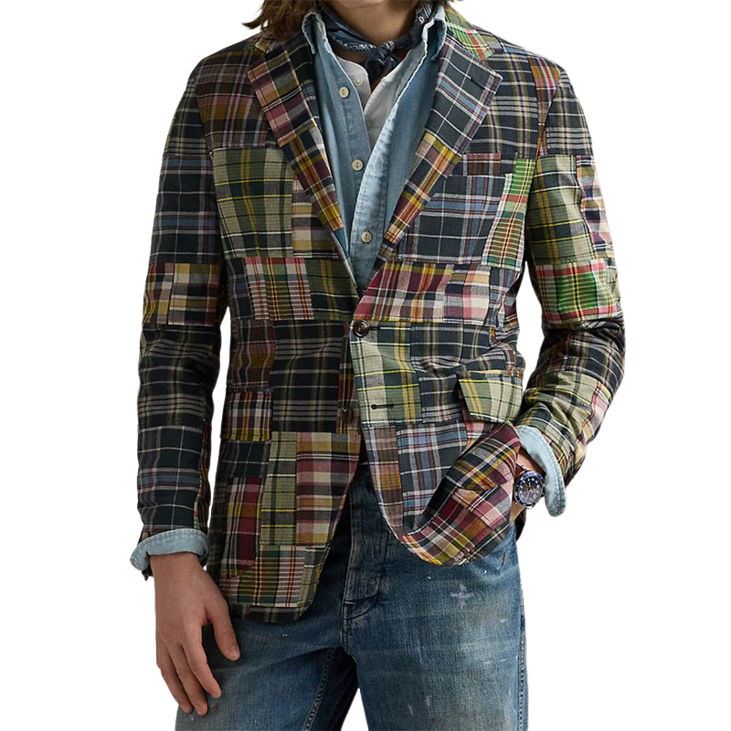 Men's Fashion Spring Casual Retro Plaid Print Slim Fit Blazer 47084473K