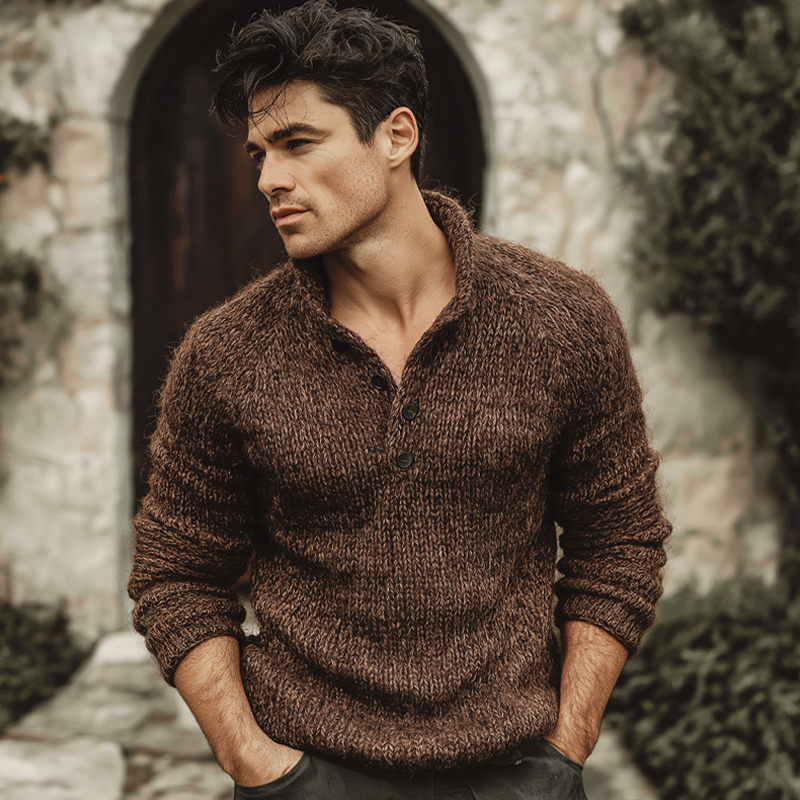 Men's Classic Button-up Stand-collar Casual Knitted Sweater MTA2706K1U