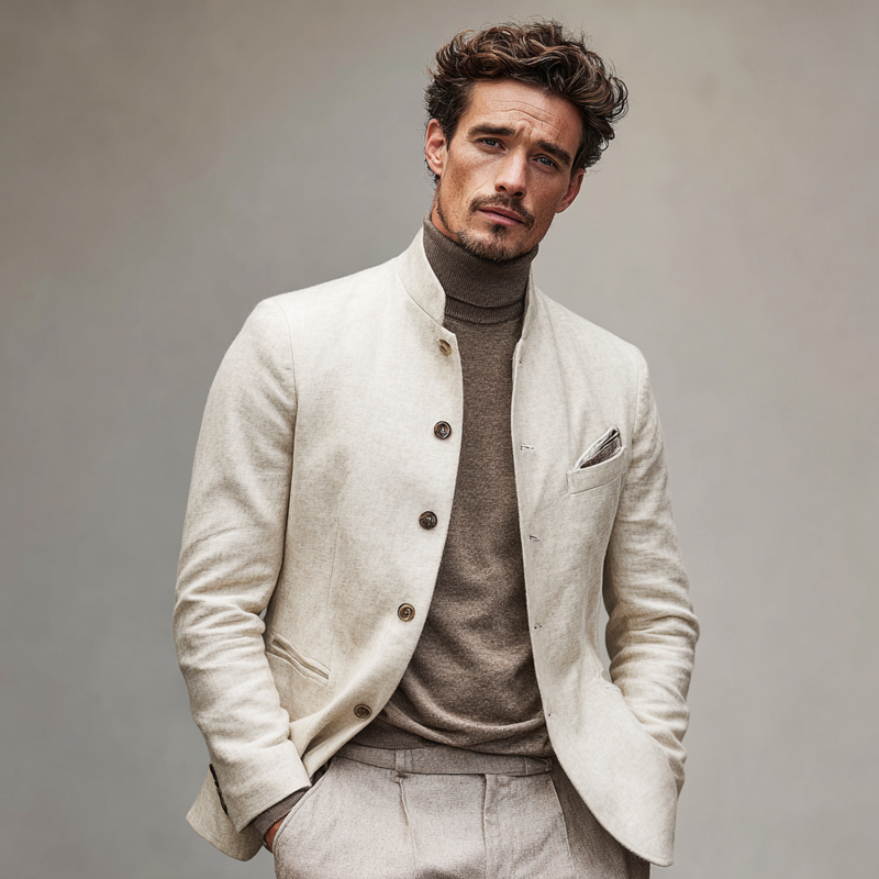 Men's Fashion Stand Collar Single Breasted Casual Jacket MTA2019H7Z
