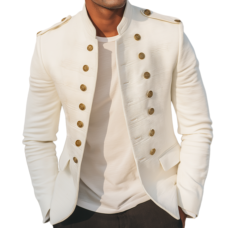 Men's Retro Casual Striped Stand Collar Double Breasted Jacket MTA2957H3TO