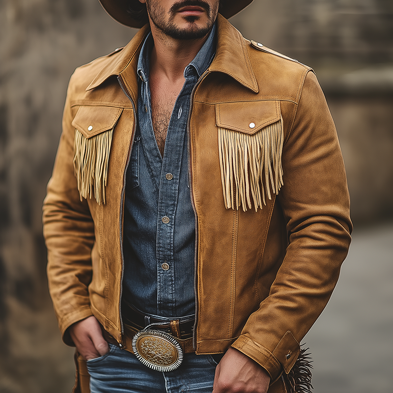 Men's Winter Retro Tassel PU Faux Leather Zipper Jacket MTA2418K0P